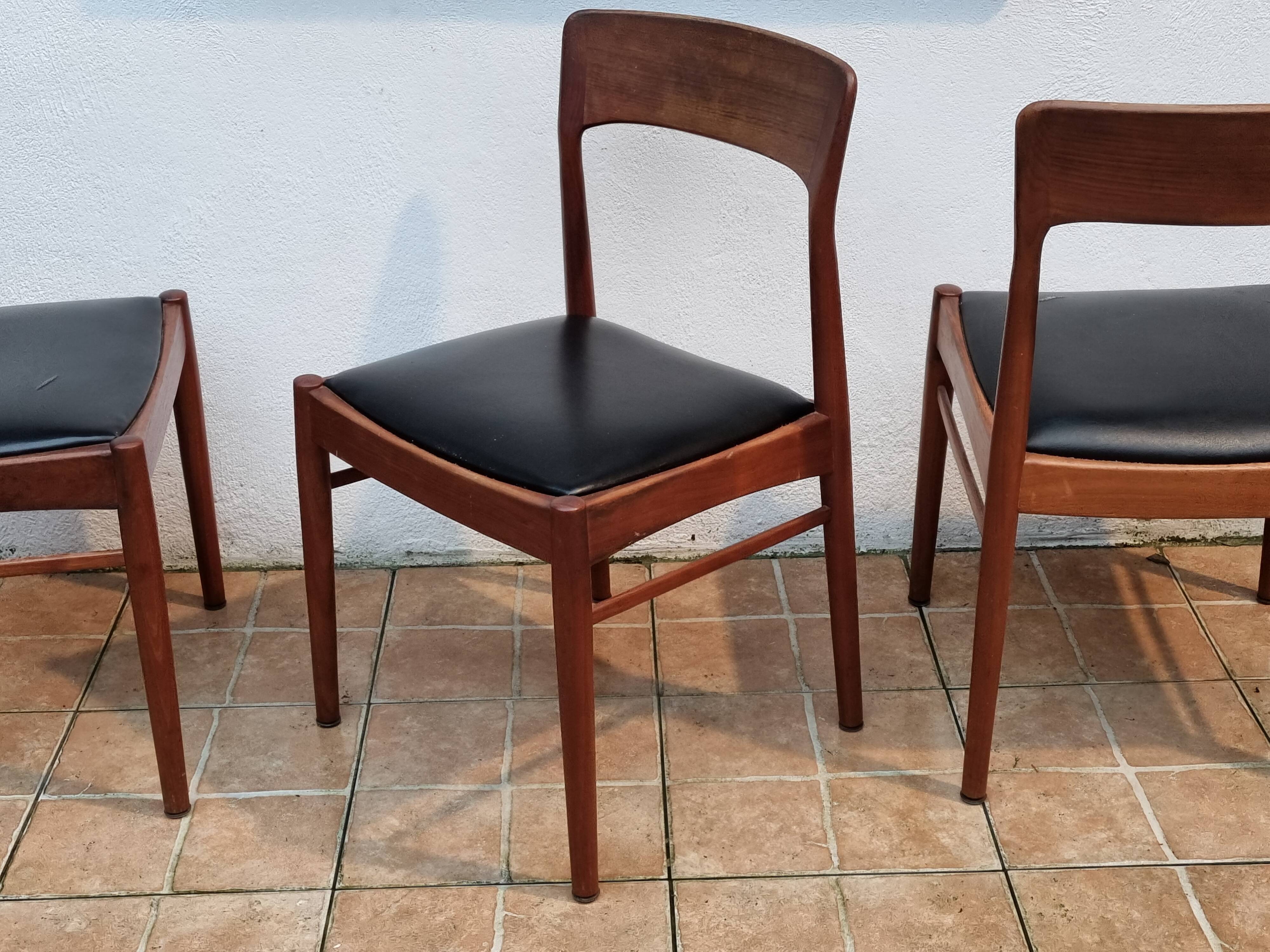 5 vintage Henning Kjaernulf chairs, model 26, teak, Denmark, 1960s