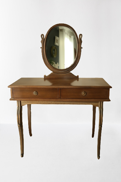 Art Deco style dressing table in mahogany gooseneck mirror