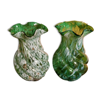 Pair of Clichy glass vases and gold inclusions from the 30s