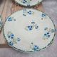 Set of 4 antique dessert plates in ironstone, with blue and green floral decoration.