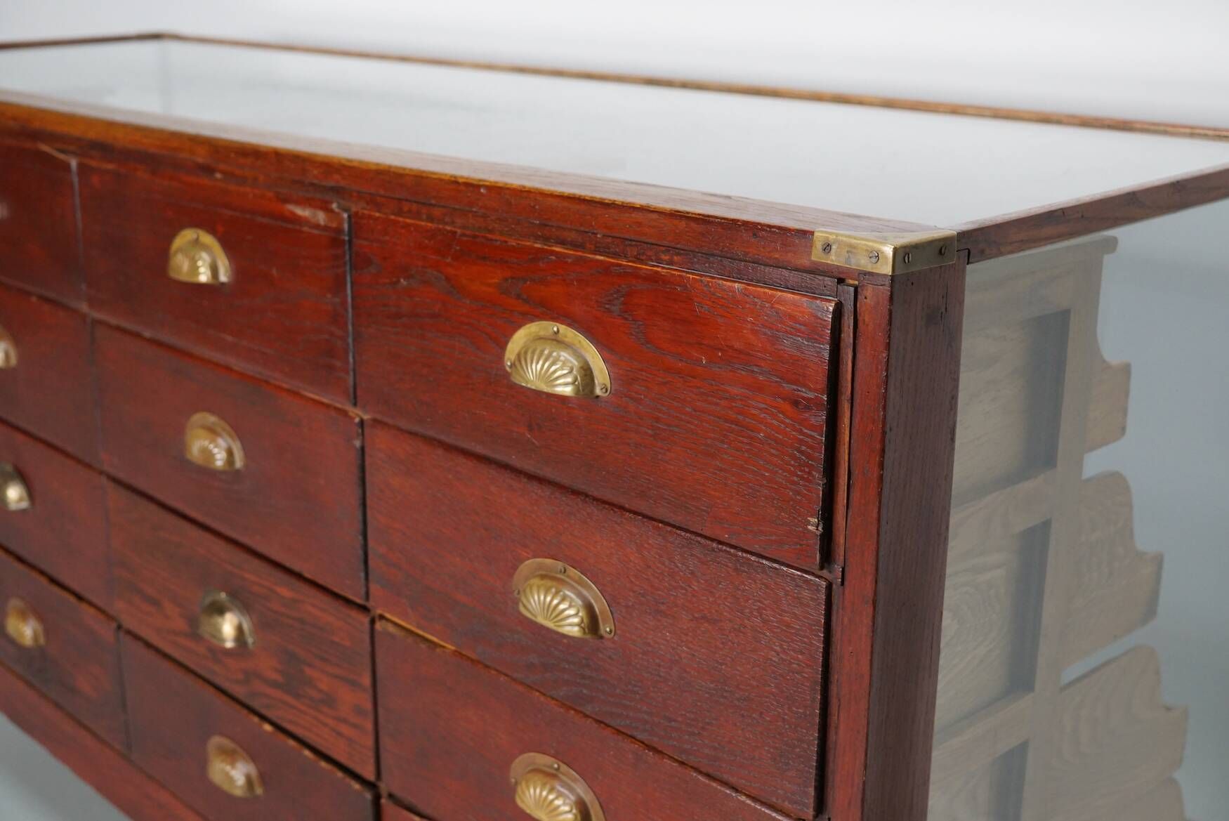 Antique English oak and glass counter/display cabinet, circa 1920-1930