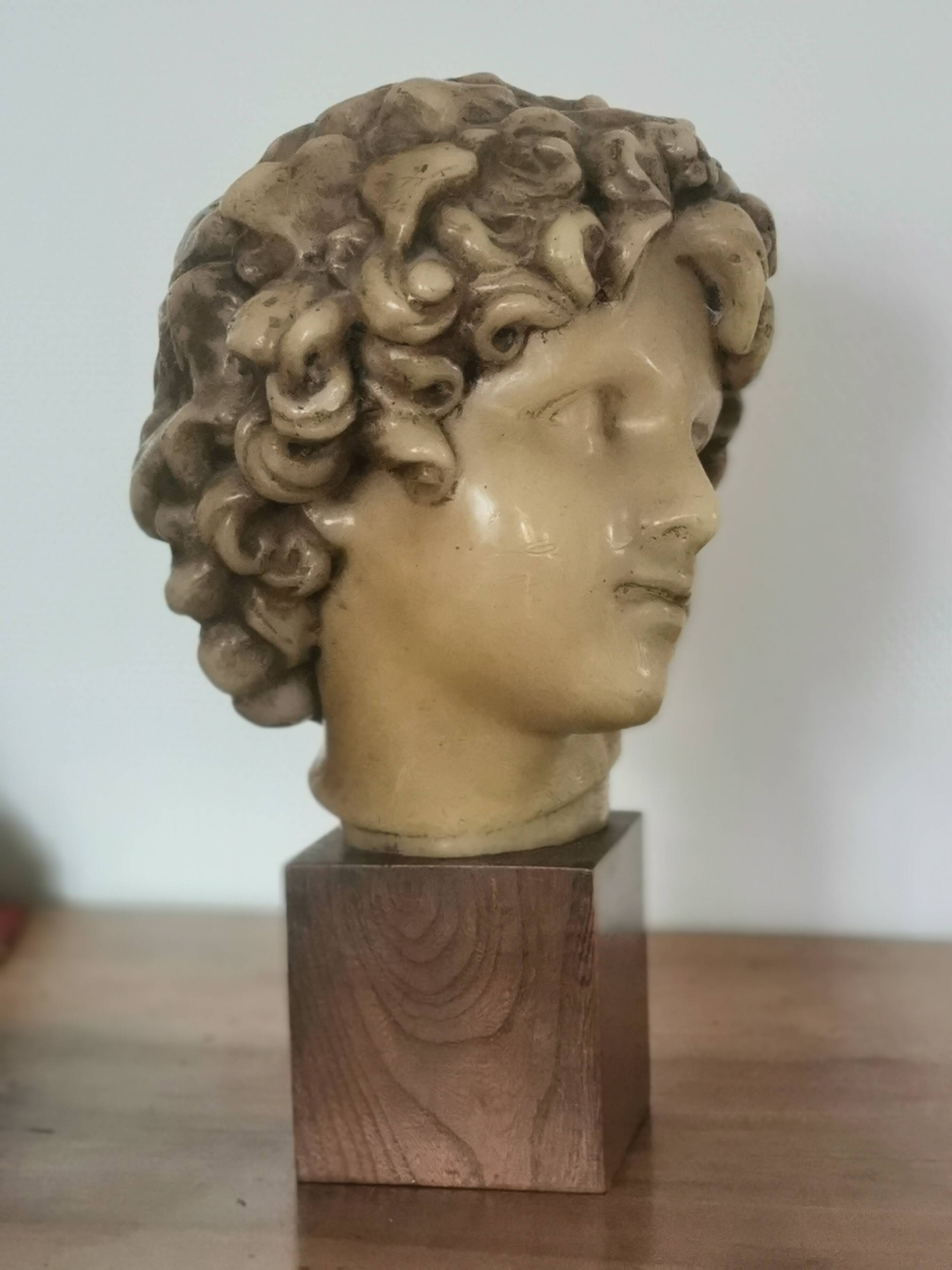 Wax head on “art deco” wooden base