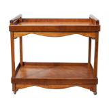 Wooden service with wheels, rolling trolley, rolling bar, wooden lounge furniture, vintage
