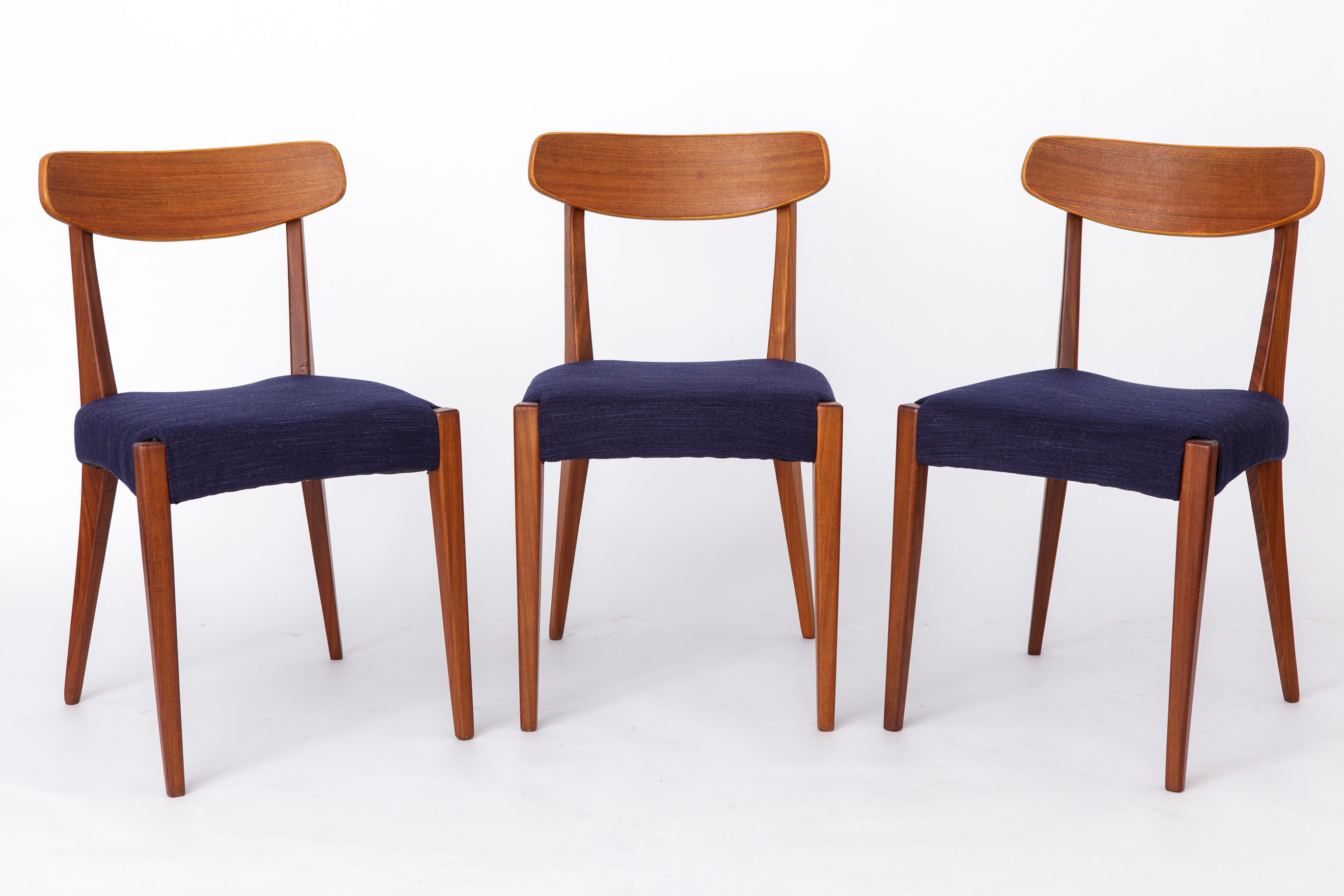 Set of 3 Danish Teak Chairs 1960s, Vintage Mid Century Dining Chairs, Dark