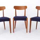 Set of 3 Danish Teak Chairs 1960s, Vintage Mid Century Dining Chairs, Dark