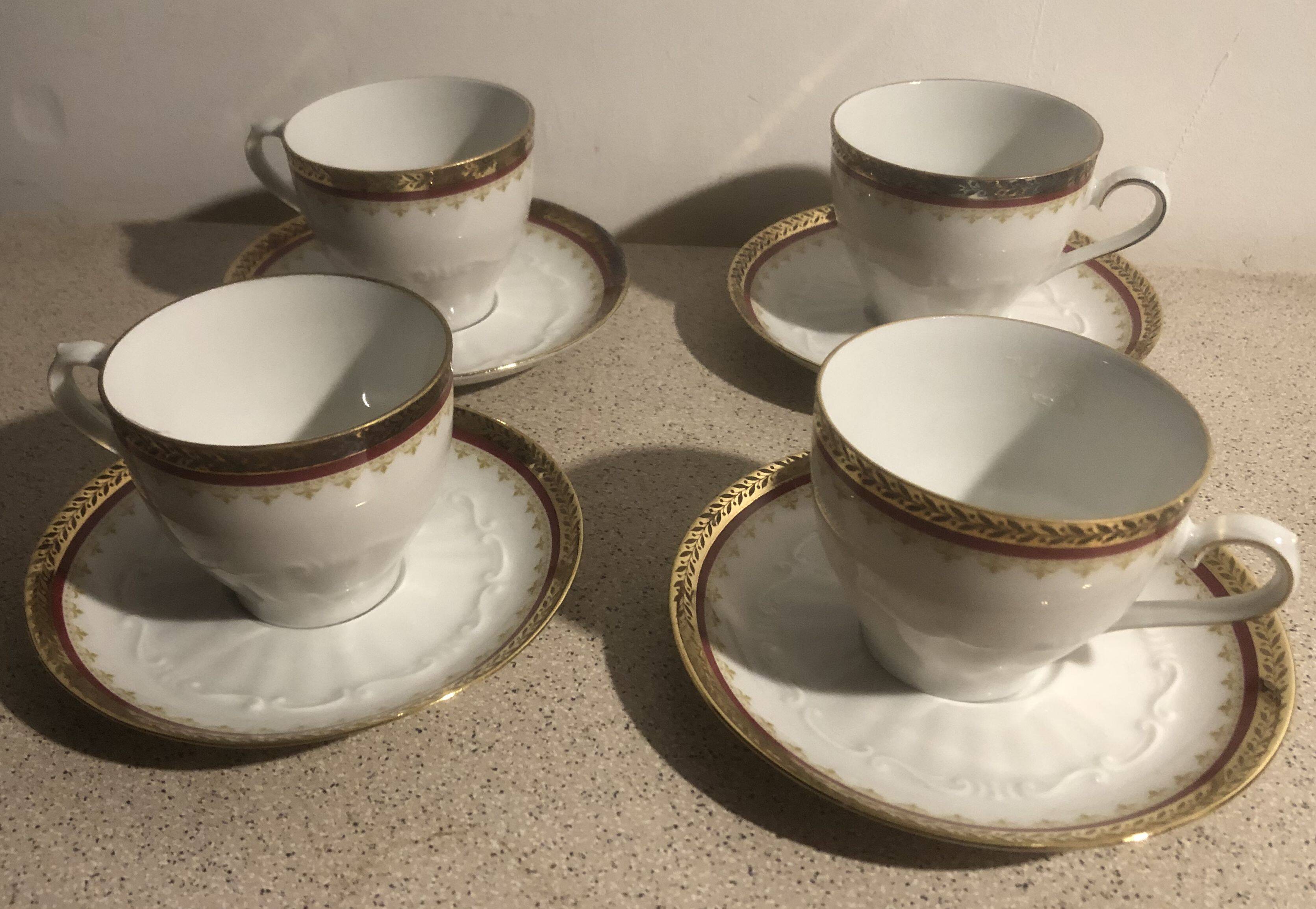 4 Bavarian porcelain coffee cups and saucers
