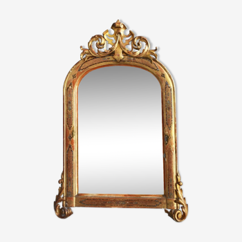 Miroir en bois et stuc doré et polychromie Napoléon III 95x130cm