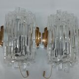 Pair of Wall Sconces Hillebrand Brass Glass Ice Cube Skycraper circa 1970