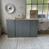 Factory blue patinated workshop furniture