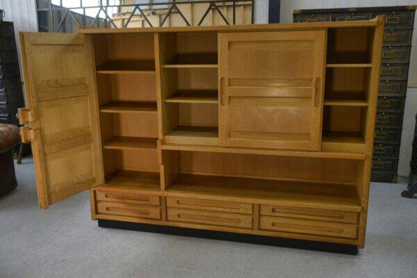 Solid oak wardrobe by Guillerme et Chambron and ceramic by Danikowski 1950s