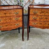Old pair of large bedside tables in rosewood marquetry Louis XV Style