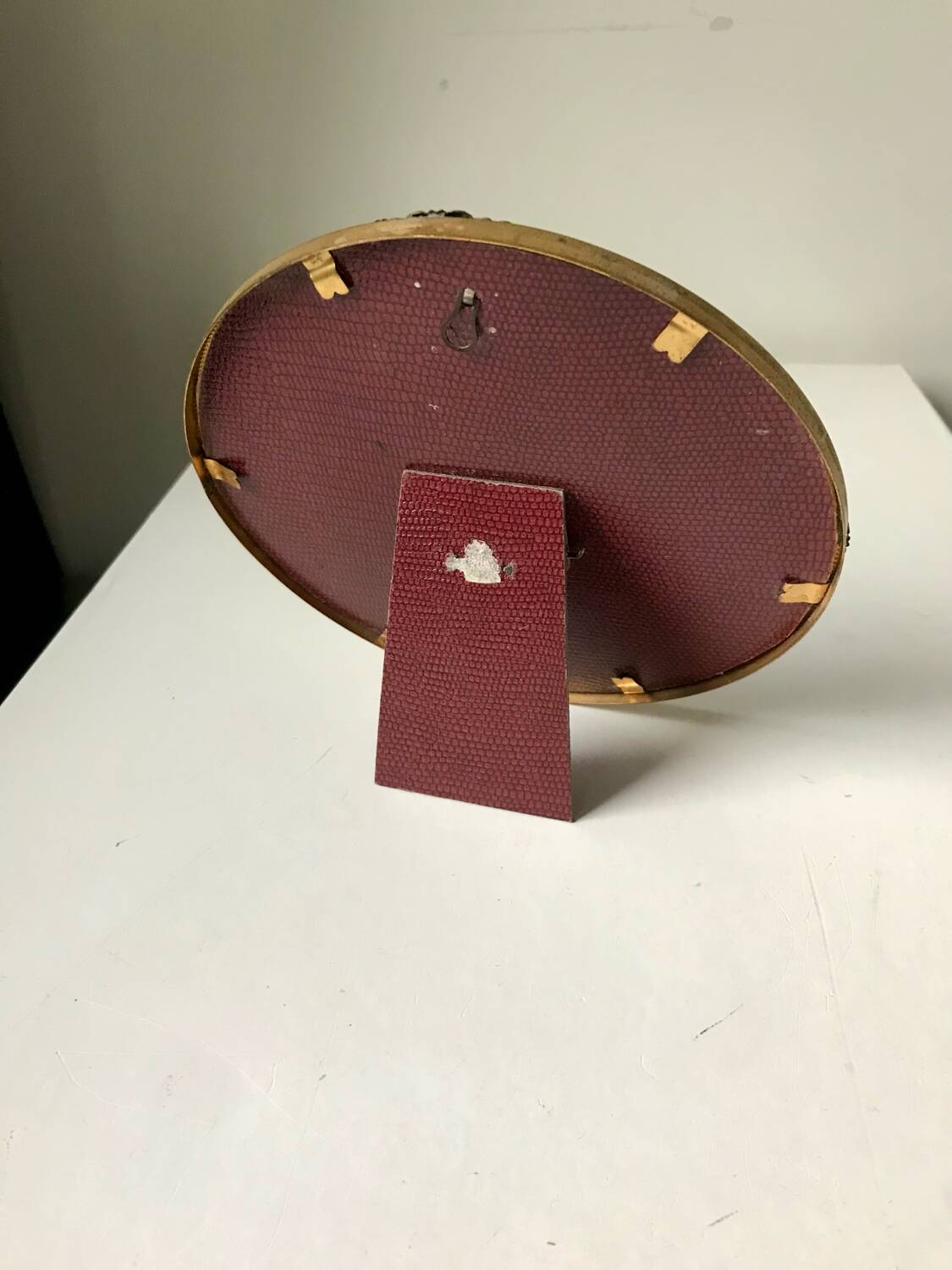 Antique Beveled Mirror with Metal frame Gold colored brass 14 cm diameter