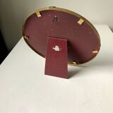 Antique Beveled Mirror with Metal frame Gold colored brass 14 cm diameter