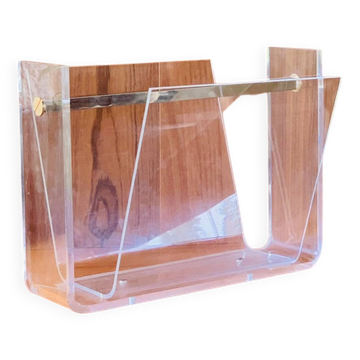 Plexiglas & brass magazine rack by David Lange, 1970s