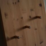 Sculptural wall-mounted coat rack in solid pine, Danish modern, 1980s.