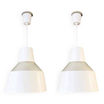 Pair of Holophane Prismopal pendants, 1960