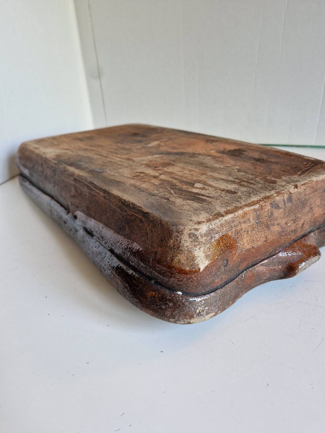 Ancien Plat À Jus Lechefrite 19e Terre Cuite Vernissée Art Populaire