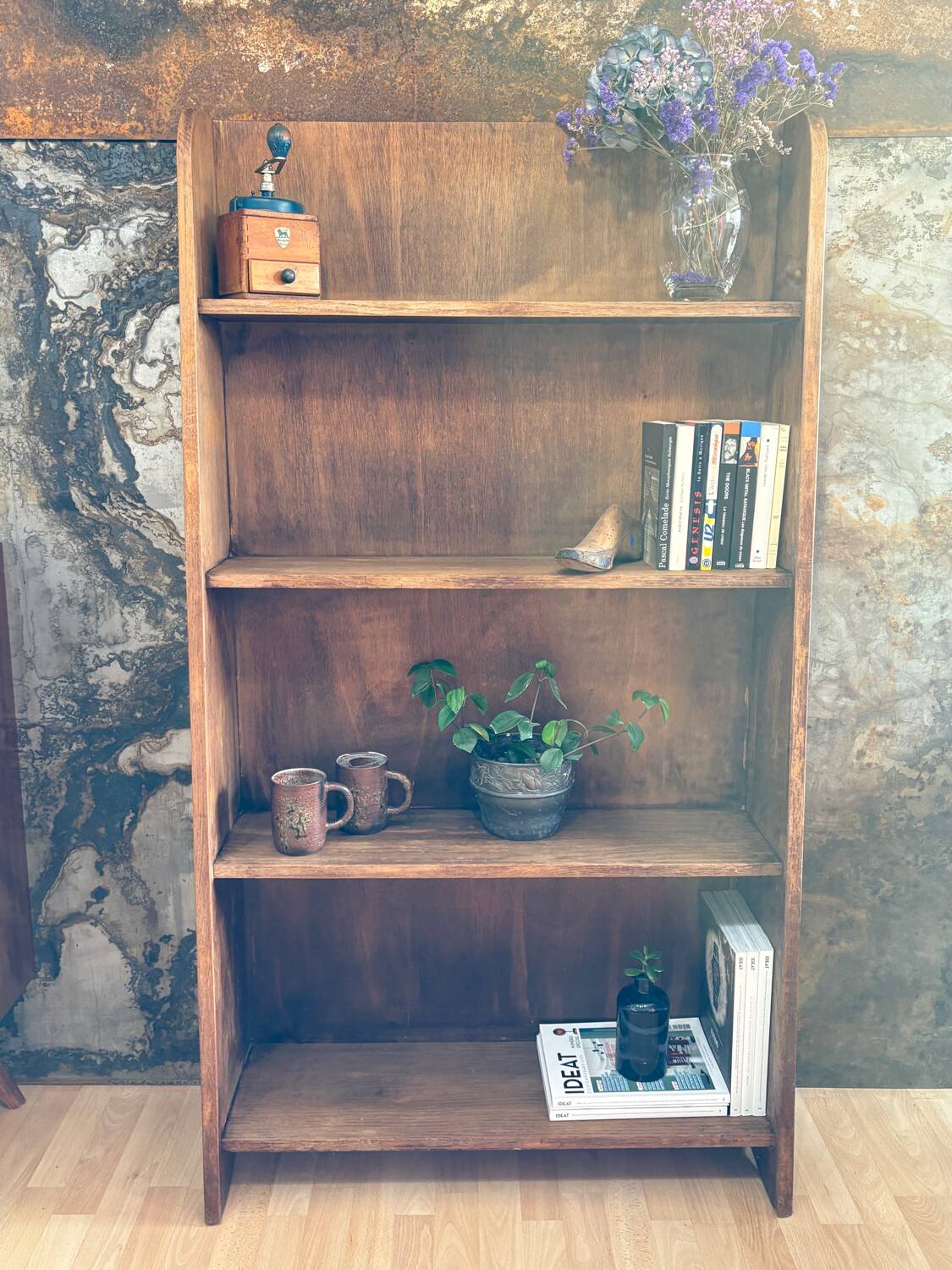 1950s raw wood bookcase