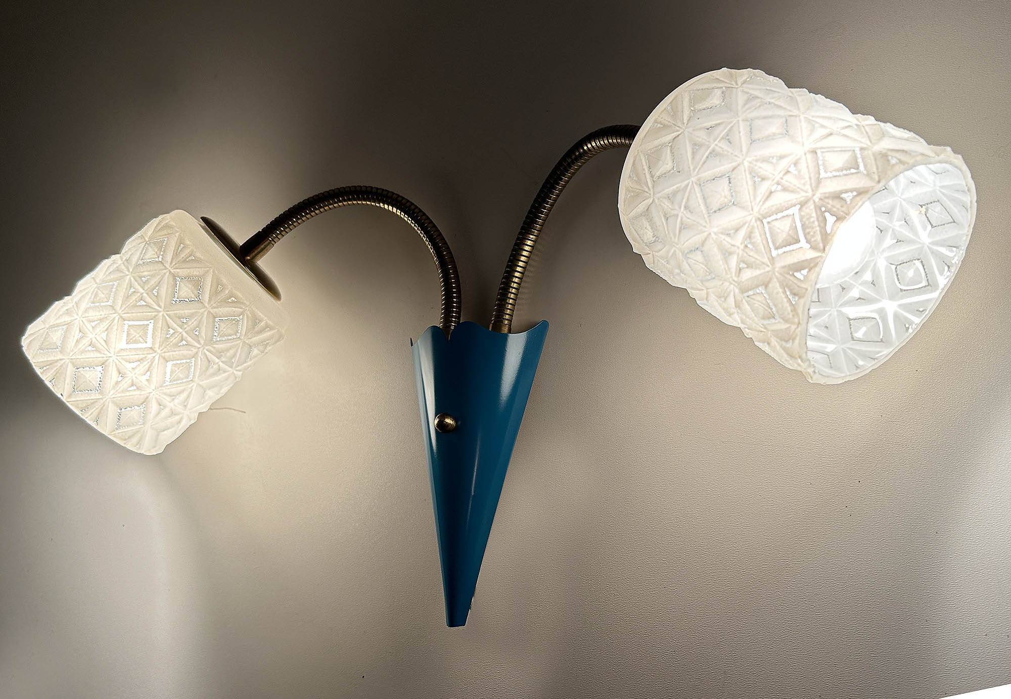 Vintage 50s Blue Glass Wall Lamp