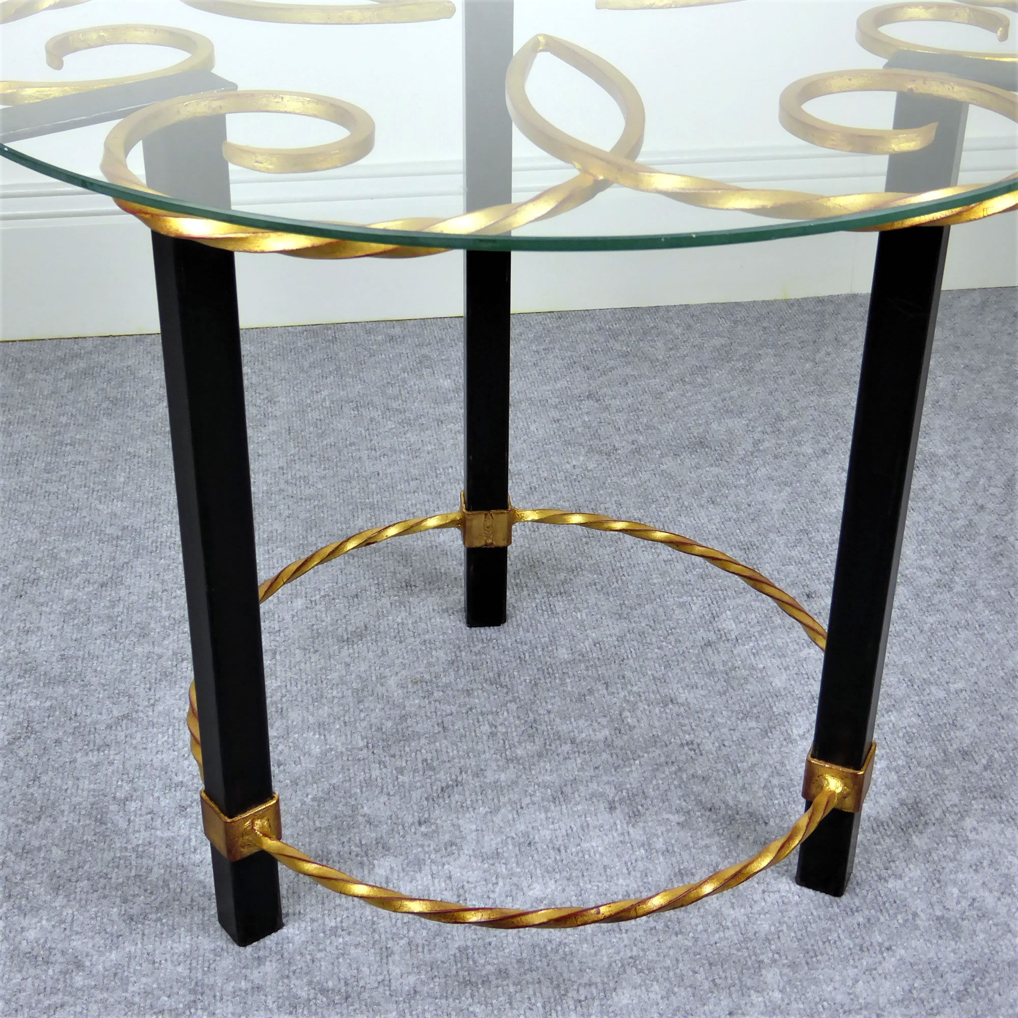 Guéridon plateau verre métal doré 1950