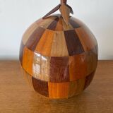 Antique Coconut Ice Bucket Wood Marquetry 1950s Vintage