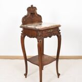 Pedestal table, old bedside table, Louis XV style, in wood and marble