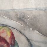 Vintage French still life in watercolour, signed Asquiedge