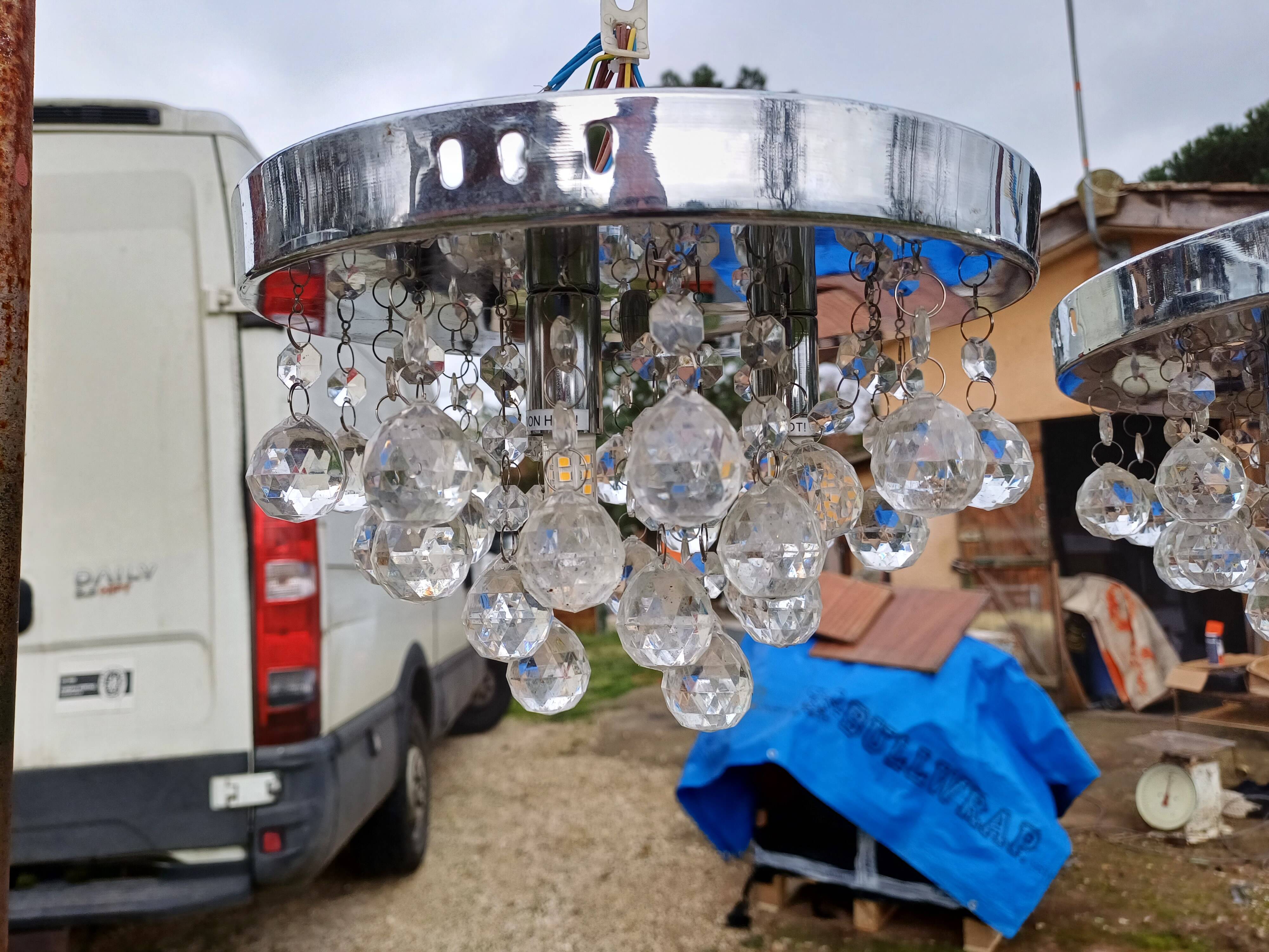 4 Suspensions Vintage Chrome et Pampilles
