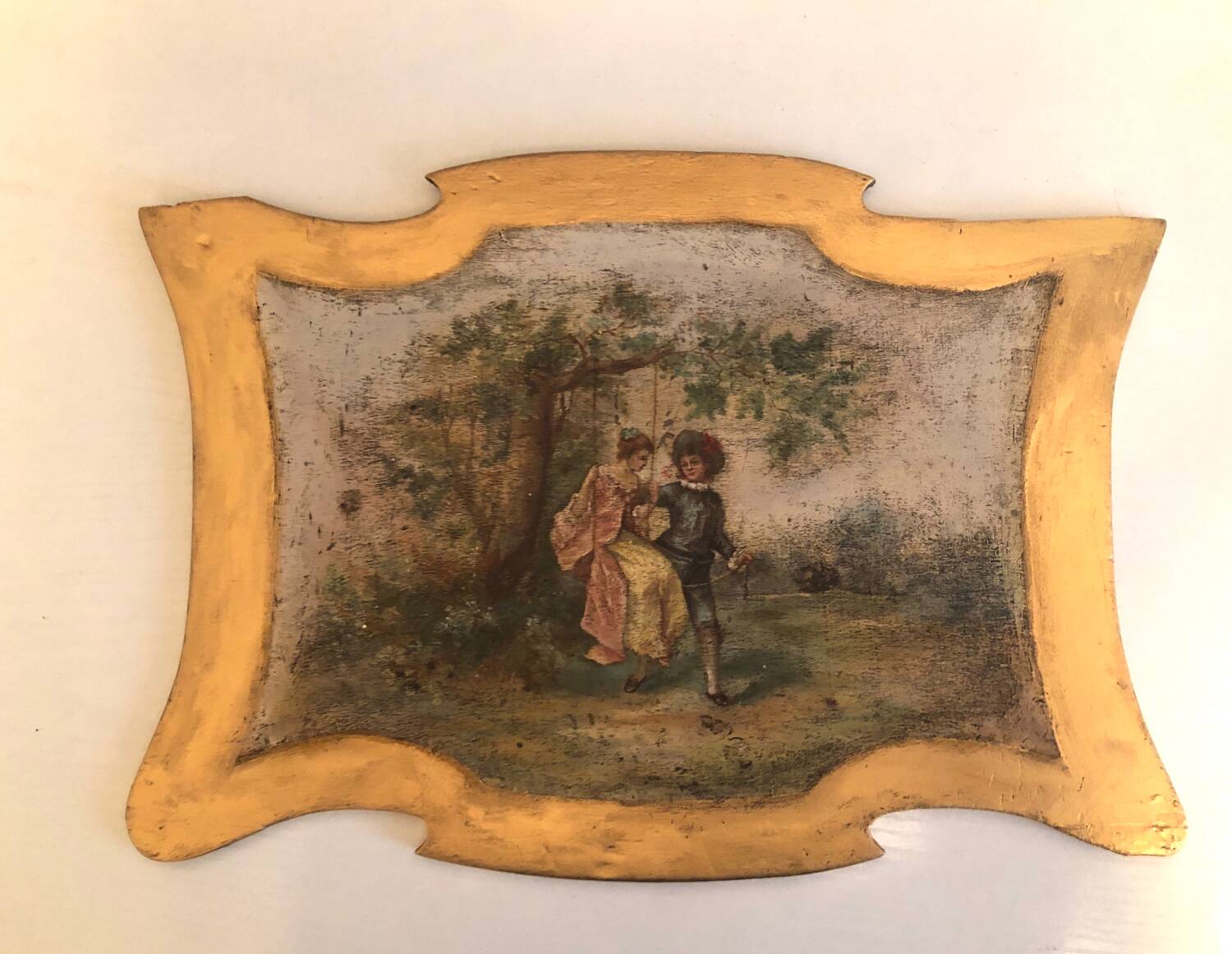 Old Decorative Golden Wood Plate