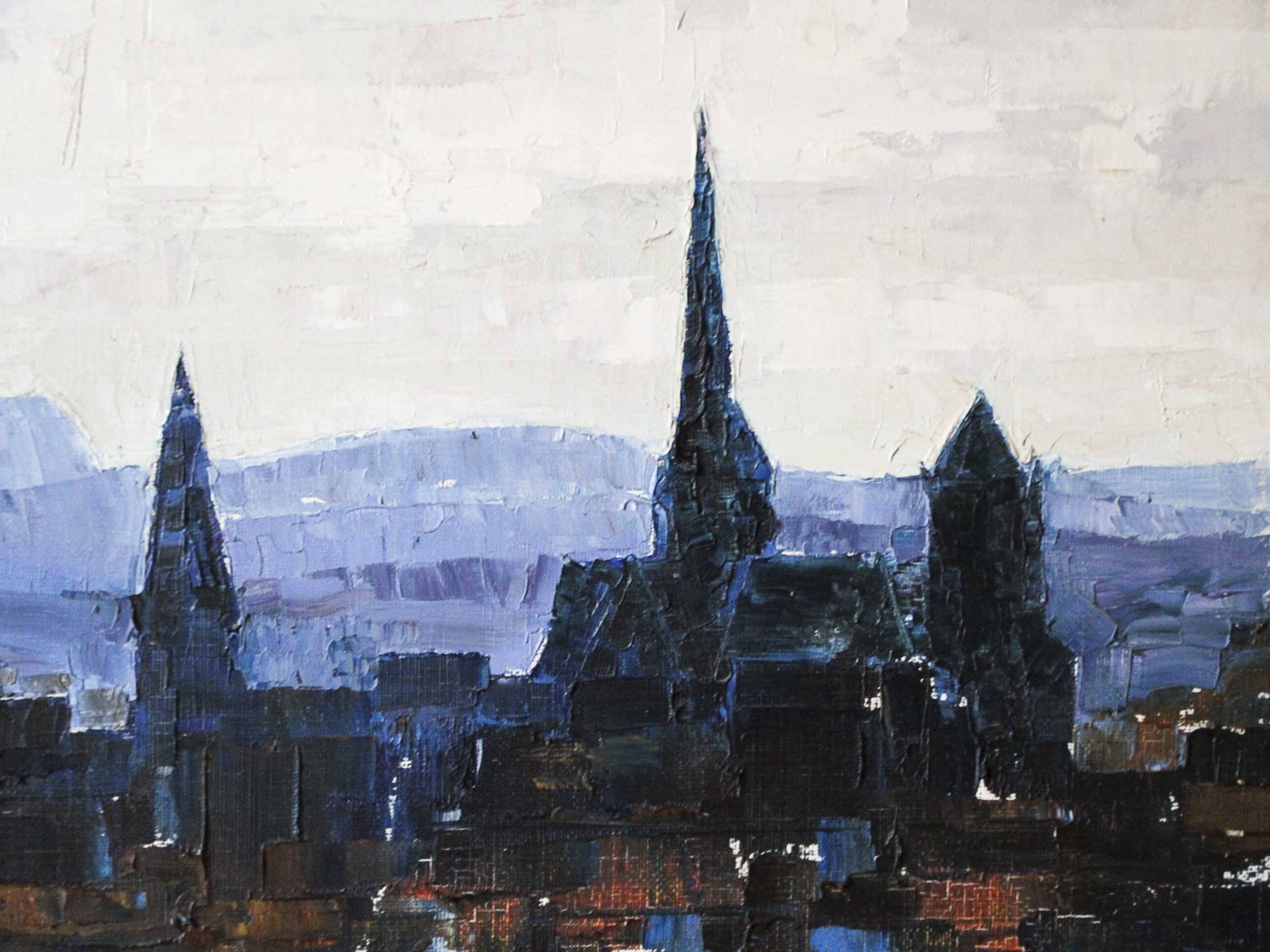 Oil on canvas View of Dijon 1976 Jean-François Devalière