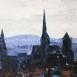 Oil on canvas View of Dijon 1976 Jean-François Devalière