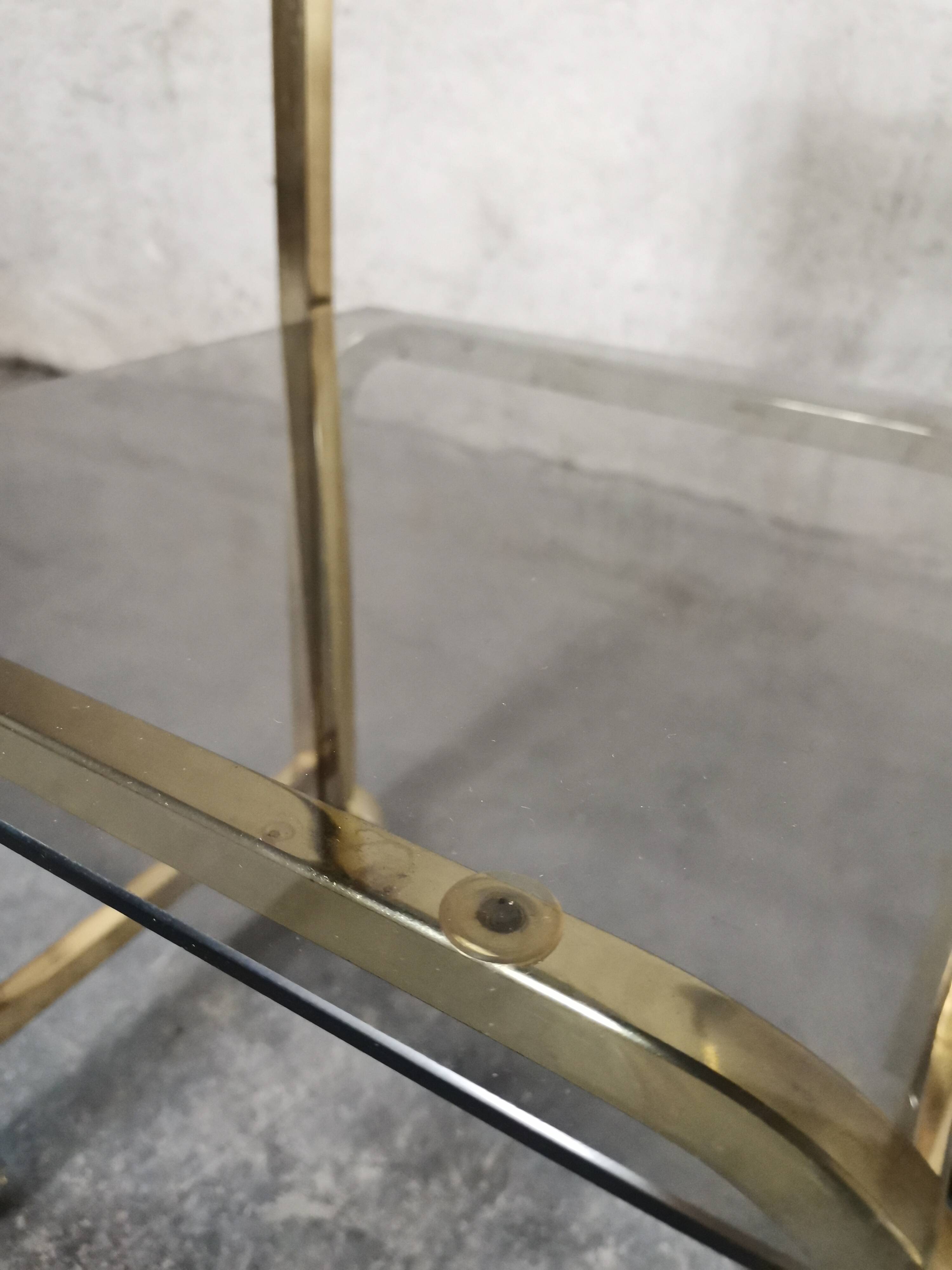 Side Table 1970s smoked glass/gold/wheels