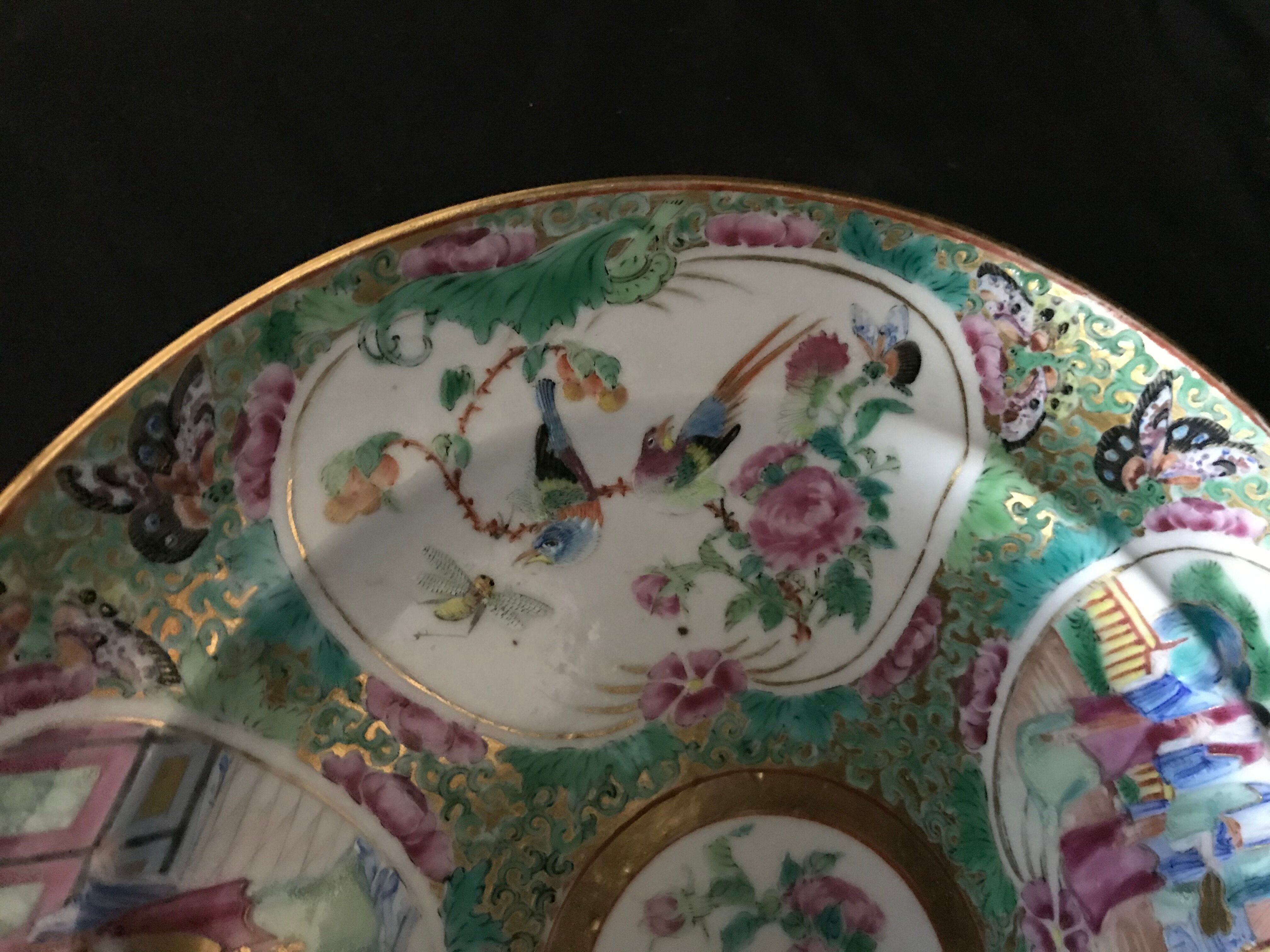 Canton porcelain plate - Character and Bird Decoration - China - 19th Century