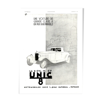 Affiche vintage années 30 Unic Auto