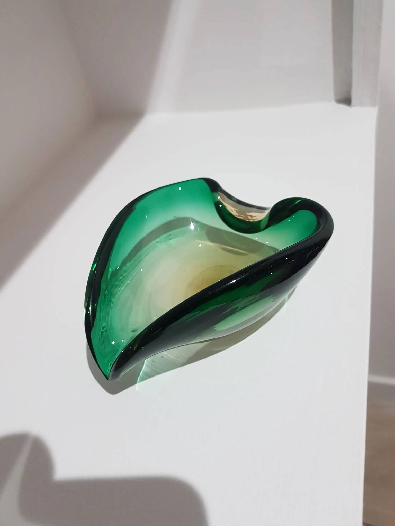 Ashtray, green-brown glass, designed by E. Beranek, Škrdlovice, Czechoslova