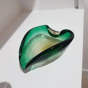Ashtray, green-brown glass, designed by E. Beranek, Škrdlovice, Czechoslova