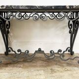 Art deco center table in wrought iron with marble top