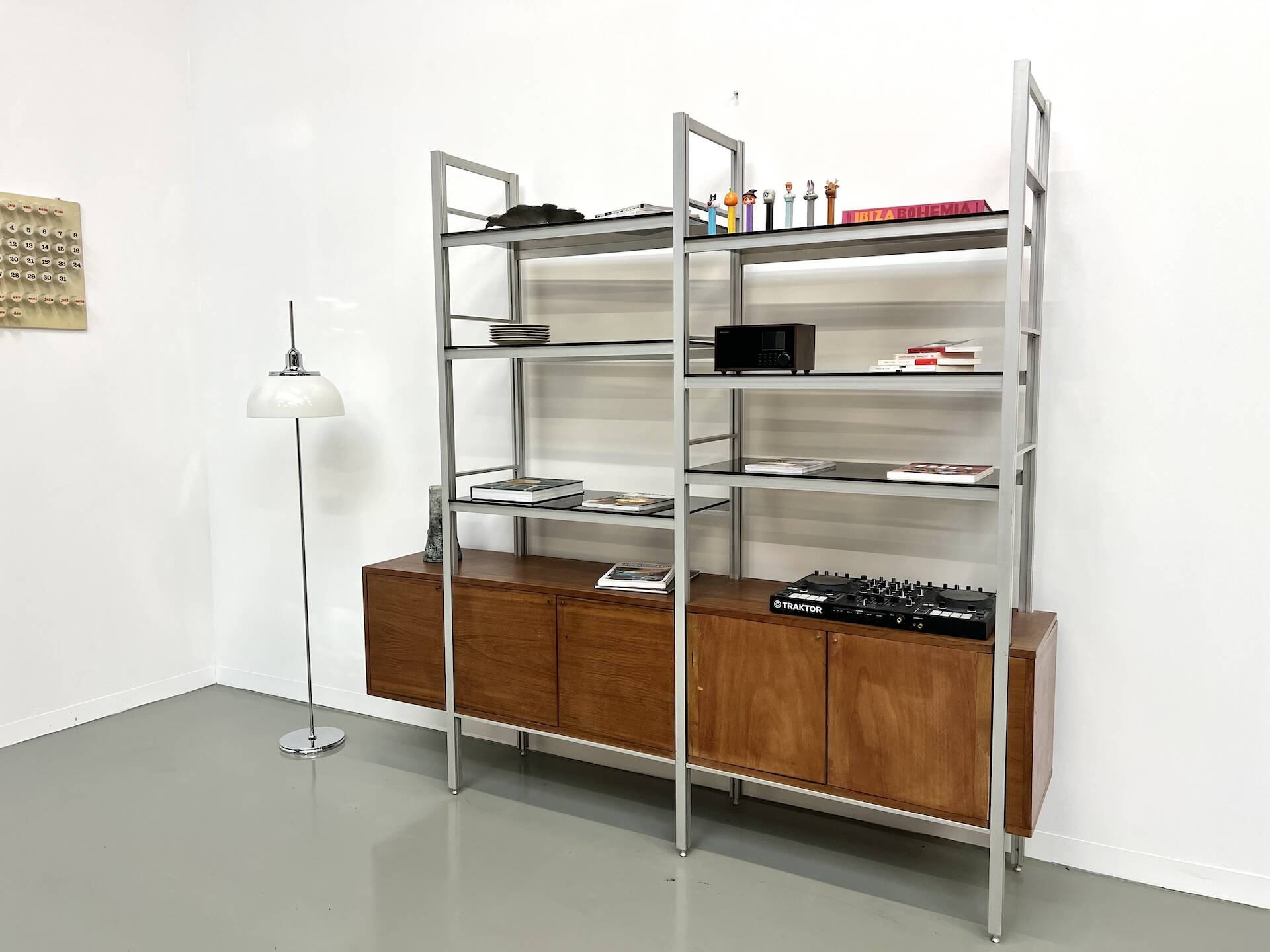 A row of 1980s bookshelves