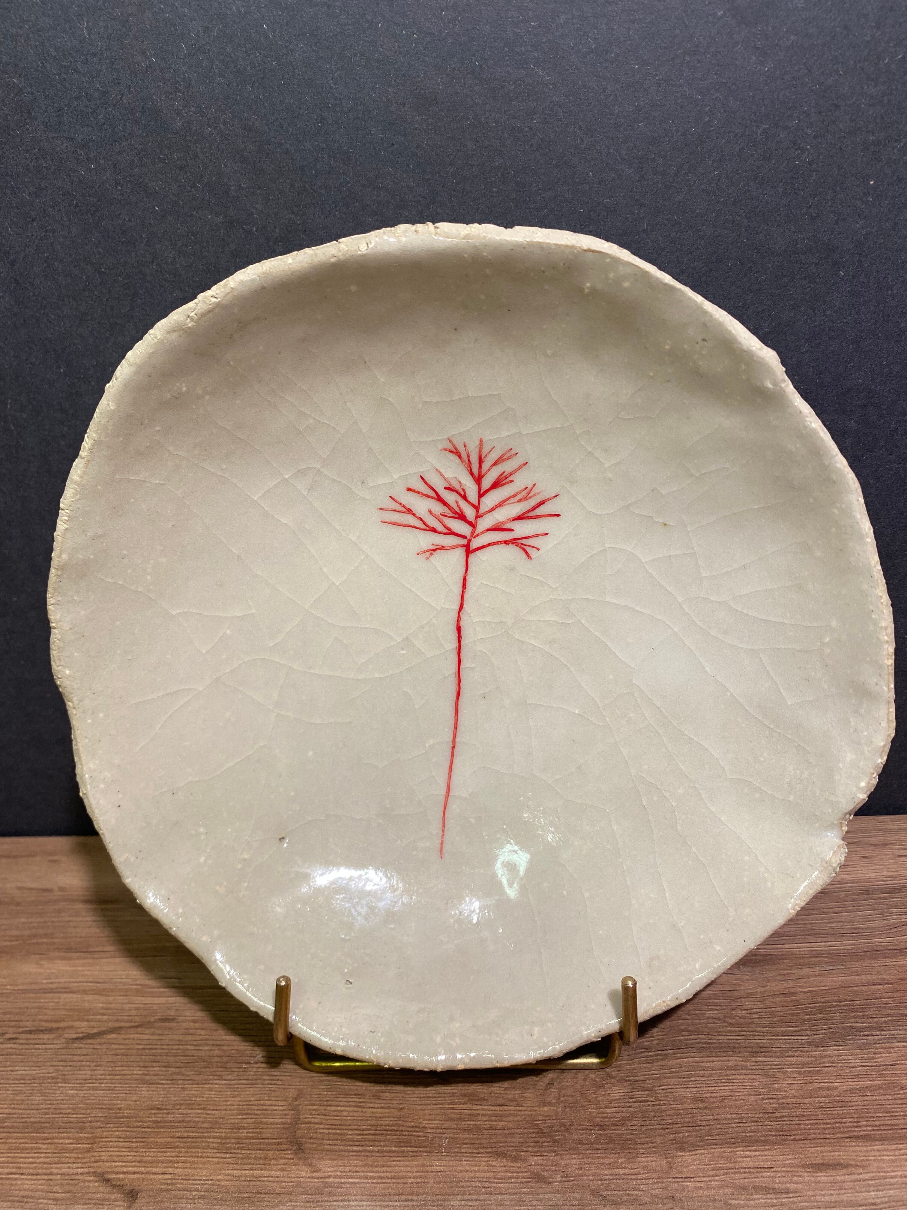 Hollow cut, hollow dish signed in ceramic Raku Japan