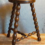 Tripod stool solid wood turned vintage