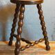 Tripod stool solid wood turned vintage