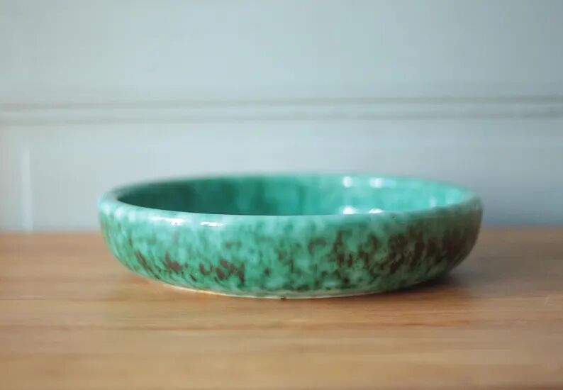 Ceramic dish Elchinger and sons, large round green dish, vintage catch-all, table art, interior decoration