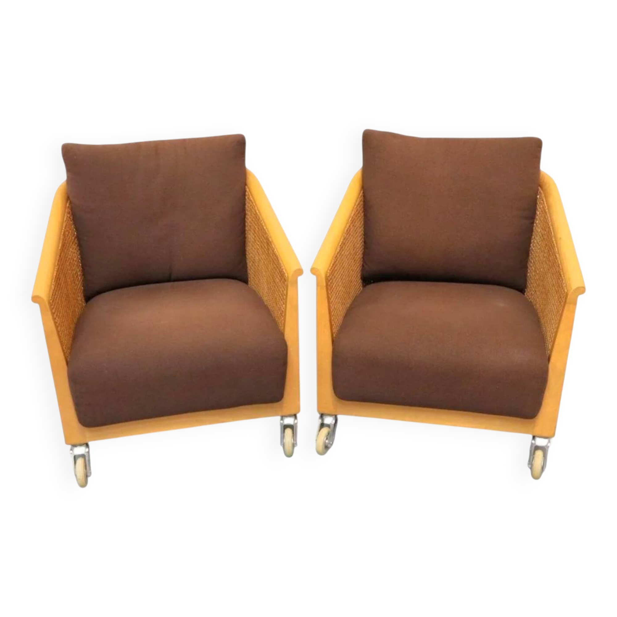 2 x woven rattan arm chairs "Mozart" by Antonio Citterio for Flexform 90's