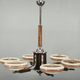Large Art Deco Chrome, Wood and Glass Six-Light Chandelier, 1930s