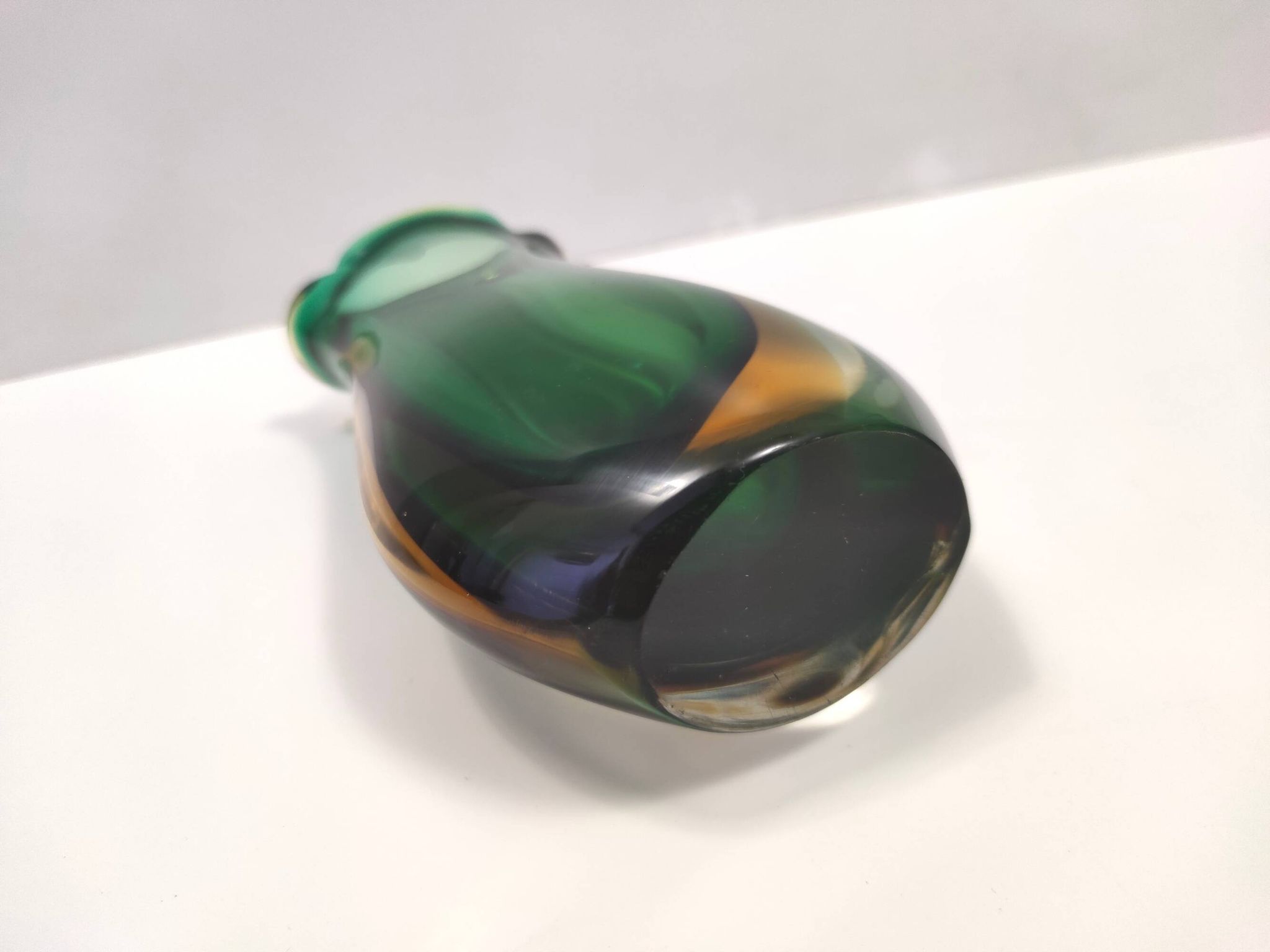Green and Yellow Sommerso Murano Glass Vase attr. to Flavio Poli, Italy