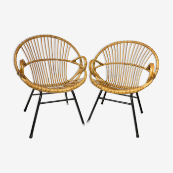 Paire de fauteuils corbeille