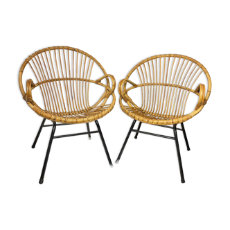 Paire de fauteuils corbeille