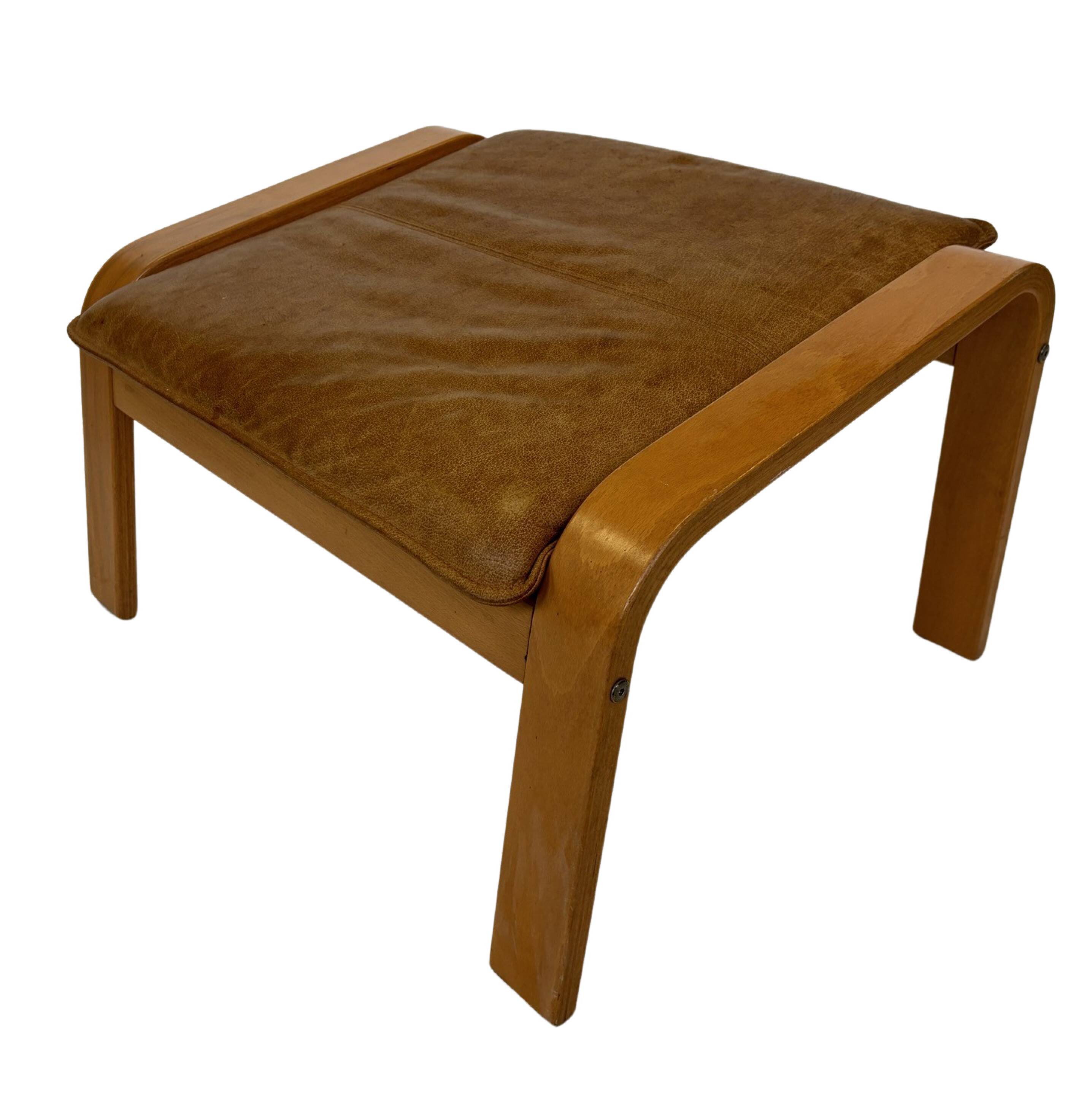 Vintage ikea poang tan cuir cantilever repose-pieds ottoman design