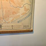 Old school map of geography 1960 Pyrenees and the Alps