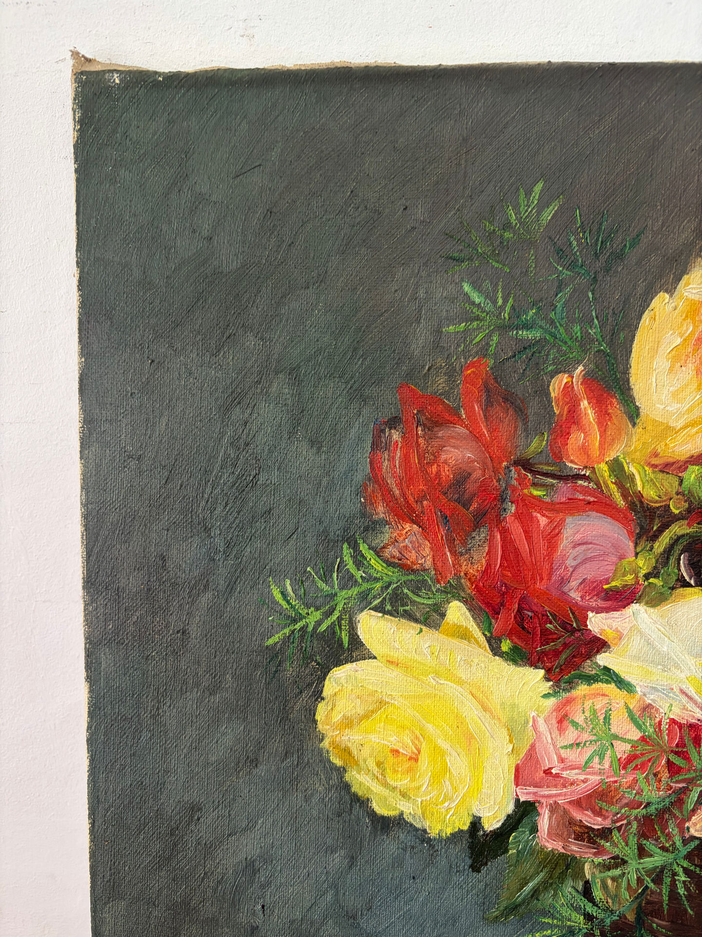 Basket of roses, oil on canvas signed